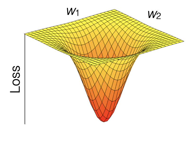 Visualization of a loss function as a plane spanned by the two parameters $w_1$ and $w_2$.